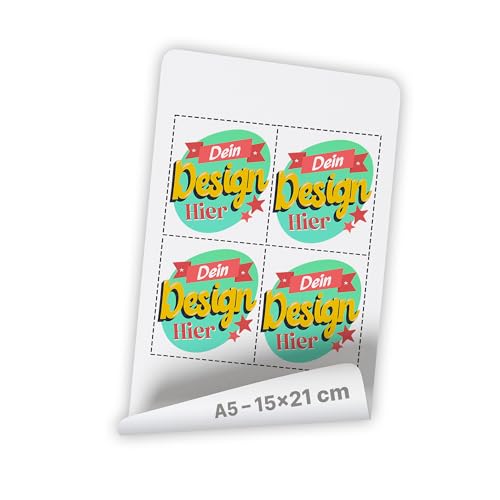 DTF-Transfer Bügelfolie personalisierbar – Bügelfolie für Textildruck mit Wunschtext oder Bild – Transferfolie, Bügelbild Druckbogen zum T-Shirt Hoodie bedrucken (15 x 21cm - A5) von LIEBTASTISCH