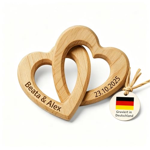Liebtastisch Personalisierte Holz Herzen – Gravur mit Namen & Datum – Romantisches Geschenk zur Hochzeit, Jahrestag, Verlobung, Valentinstag & Jubiläum – Natürlich & Handgemacht von LIEBTASTISCH