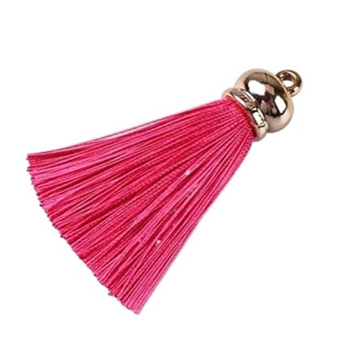 10 Stück Elegante Schlüsselanhänger-Quasten mit goldenen Metallkappen, seidige Quasten, Fransen for Basteln, weiche Quasten, Schmuckherstellung(DEEP PINK) von LIFABOLA