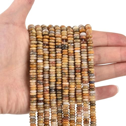 155 Stück 6 x 2 mm natürliche Crazy Lace Achat Scheibe Rondelle Spacer Halbedelstein lose Steinperlen für Schmuckherstellung 38,1 cm von LIFAVOVY