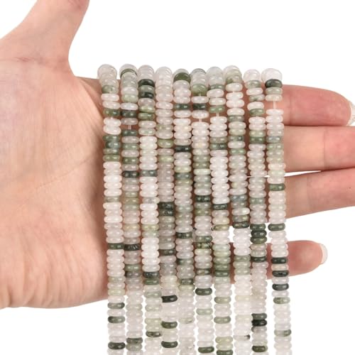 155 Stück 6 x 2 mm natürliche Eisberg-Jade-Scheiben-Rondelle-Abstandshalter, Halbedelstein, lose Steinperlen für Schmuckherstellung, 38,1 cm von LIFAVOVY