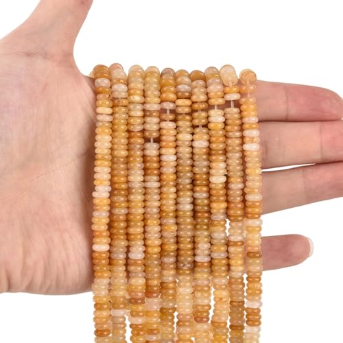 155 Stück 6 x 2 mm natürliche gelbe Jade-Scheiben-Rondelle-Abstandshalter, Halbedelstein, lose Steinperlen für Schmuckherstellung, 38,1 cm von LIFAVOVY