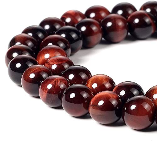 Echte rote Tigerauge-Perlen für Schmuckherstellung, Edelstein, Halbedelstein, rund, 10 mm Strang 38,1 cm (36–38 Stück) von LIFAVOVY