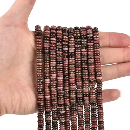 Rhodochrosit-Scheibe, Abstandhalter, Halbedelstein, lose Steinperlen für Schmuckherstellung, 6 x 2 mm, natürliche schwarze Streifen, 155 Stück von LIFAVOVY