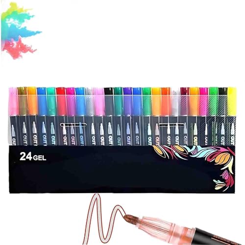 Sakesfor/Neattidyly Magische Stifte, Marker Pen for Highlight, 8/12/24/36 Colors Super Squiggles Metallic Glitter Pens, Double Line Outline Pens (24 Colors) von LIFECOSM