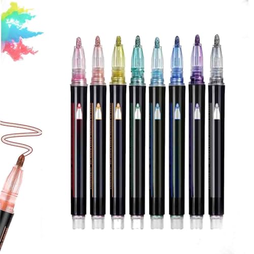 Sakesfor/Neattidyly Magische Stifte, Marker Pen for Highlight, 8/12/24/36 Colors Super Squiggles Metallic Glitter Pens, Double Line Outline Pens (8 Colors) von LIFECOSM
