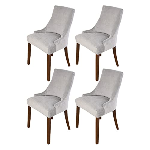 Stuhlhussen Armlos Wingback dehnen Samtstoff,Wiederverwendbar Waschbar Weich Spandex,Schräger Sessel für Esszimmer,Bankett,Heim Dekoration,Light Grey,4PCS von LIFEDX