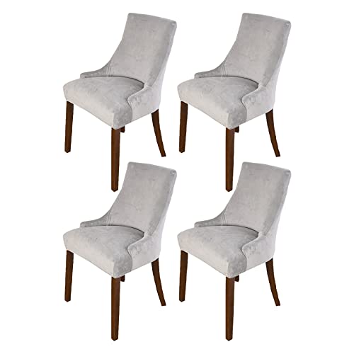 Stuhlhussen Armlos Wingback dehnen Samtstoff,Wiederverwendbar Waschbar Weich Spandex,Schräger Sessel für Esszimmer,Bankett,Heim Dekoration,Light Grey,4PCS