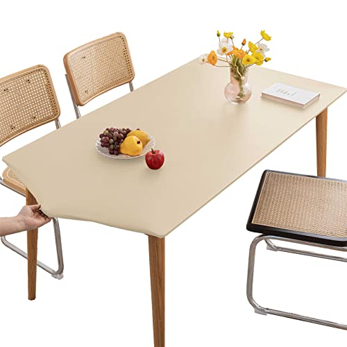 Tischdecke Rechteckige Leder Angepasste Tischdecke,Elastische Tischdecke Abwischbare Tischdecke Tischdecke für Outdoor,Terrasse,Küche und Esszimmer- Beige||60X120CM von LIFEDX