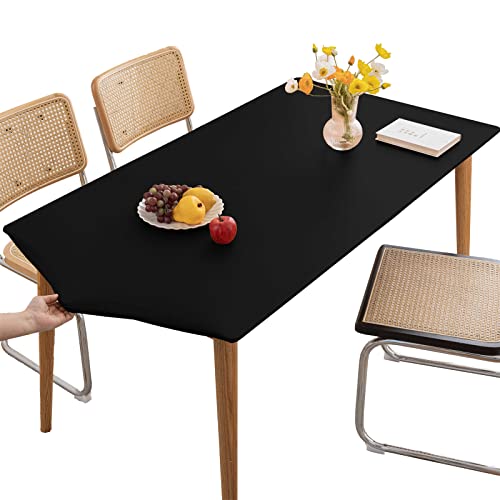 Tischdecke Rechteckige Leder Angepasste Tischdecke,Elastische Tischdecke Abwischbare Tischdecke Tischdecke für Outdoor,Terrasse,Küche und Esszimmer- Black||6FT 183x75CM von LIFEDX