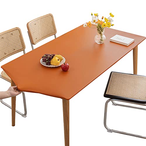 Tischdecke Rechteckige Leder Angepasste Tischdecke,Elastische Tischdecke Abwischbare Tischdecke Tischdecke für Outdoor,Terrasse,Küche und Esszimmer-Orange||4FT 120x60CM von LIFEDX
