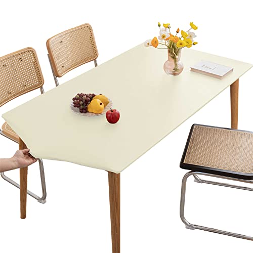 Tischdecke Rechteckige Leder Angepasste Tischdecke,Elastische Tischdecke Abwischbare Tischdecke Tischdecke für Outdoor,Terrasse,Küche und Esszimmer- White||4FT 120x60CM von LIFEDX