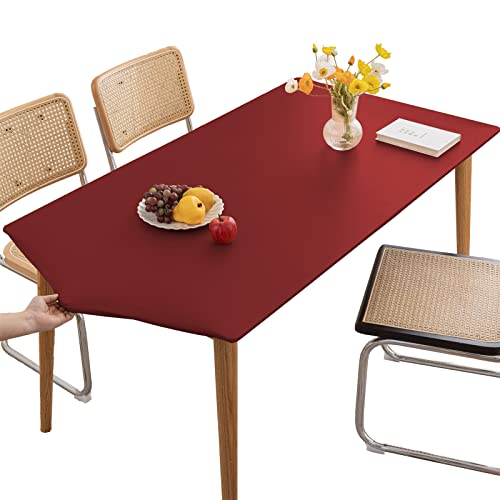 Tischdecke Rechteckige Leder Angepasste Tischdecke,Elastische Tischdecke Abwischbare Tischdecke Tischdecke für Outdoor,Terrasse,Küche und Esszimmer-Win Red||60X120CM von LIFEDX