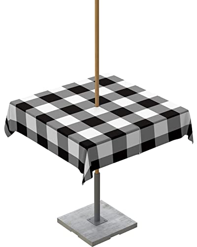 Schwarz-weiß karierte Outdoor-Tischdecke – 137 x 137 cm, quadratischer Esstisch, Bauernhaus-Büffelkaro, wasserdicht, Outdoor-Tischdecke mit Schirmloch und Reißverschluss, für Picknick/Terrasse/Party von LIFEMUSION
