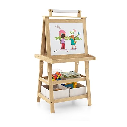 LIFEZEAL 3 in 1 Kindertafel, Staffelei Kinder mit Doppelseitiger Tafel, Standtafel mit 2 Ablageebenen, Whiteboard & Kreidtafel & Papierrolle, Maltafel mit 2 Aufbewahrungsboxen, Magnettisch (Natur) LIFEZEAL 3 in 1 Kindertafel, Staffelei Kinder mit Doppelseitiger Tafel, Standtafel mit 2 Ablageebenen, Whiteboard & Kreidtafel & Papierrolle, Maltafel mit 2 Aufbewahrungsboxen, Magnettisch (Natur) von LIFEZEAL