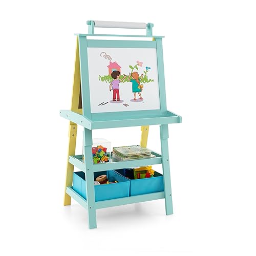 LIFEZEAL 3 in 1 Kindertafel, Staffelei Kinder mit Doppelseitiger Tafel, Standtafel mit 2 Ablageebenen, Whiteboard & Kreidtafel & Papierrolle, Maltafel mit 2 Aufbewahrungsboxen, Magnettisch (Blaugelb) LIFEZEAL 3 in 1 Kindertafel, Staffelei Kinder mit Doppelseitiger Tafel, Standtafel mit 2 Ablageebenen, Whiteboard & Kreidtafel & Papierrolle, Maltafel mit 2 Aufbewahrungsboxen, Magnettisch (Blaugelb) von LIFEZEAL