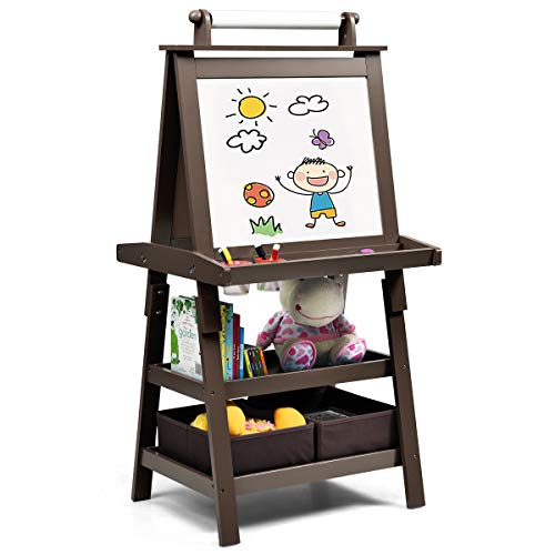 LIFEZEAL 3 in 1 Kindertafel, Staffelei Kinder mit Doppelseitiger Tafel, Standtafel mit 2 Ablageebenen, Whiteboard & Kreidtafel & Papierrolle, Maltafel mit 2 Aufbewahrungsboxen, Magnettisch (Braun) LIFEZEAL 3 in 1 Kindertafel, Staffelei Kinder mit Doppelseitiger Tafel, Standtafel mit 2 Ablageebenen, Whiteboard & Kreidtafel & Papierrolle, Maltafel mit 2 Aufbewahrungsboxen, Magnettisch (Braun) von LIFEZEAL