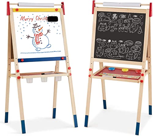 LIFEZEAL Kinder Tafel, doppelseitig Kinder Staffelei, Spielzeug Zeichnen mit Kreidetafel, Spieltafel Staffelei aus Holz, Schreibtafel 52,5 x 51,5 x 106,5cm (4) von LIFEZEAL