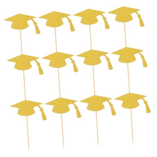 LIFKICH 24 Stück Teiliges Abschlusskappe Cupcake Topper Einfache Anwendung für Verschiedene Kuchen Goldene Tortendeko für Abschlussfeier Fotodekoration zur Graduierungssaison von LIFKICH