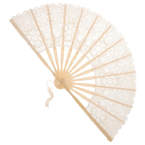 LIFKICH Blumen-spitzen-fächer Handfächer aus Holz und Langlebig Leicht Tragbar für Tanz Cosplay Zubehör Elegant Vintage Weiß von LIFKICH