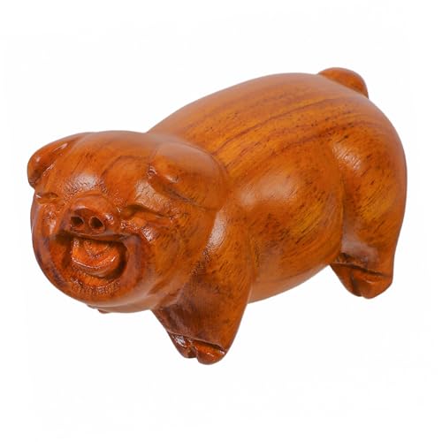 LIFKICH Blumiger Holzschnitzerei Schwein Figurine aus Massivholz Feng Shui Dekoration für Wohnzimmer Handgefertigtes DIY Holzornament Stabiles Leichtes Holzschwein für Zuhause und Büro von LIFKICH