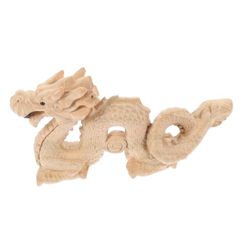 LIFKICH Handgefertigte Chinesische Drachenskulptur aus Naturbelassenem Holz Kunstvolle Holzfigur für Büro und Gartendekoration Symbolisch für Wohlstand und Harmonie von LIFKICH