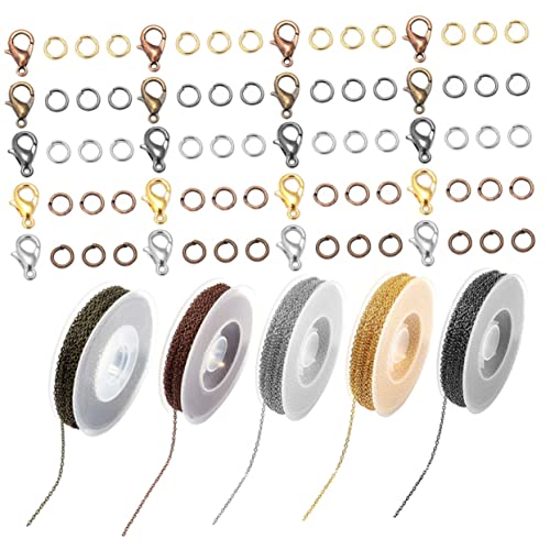 LIFKOME 1 Satz DIY Schmuck Zubehör Ketten mit Lobster Verschlüssen und Jump Ringen Farben Weiß Gold Antikgrün Antikrot Gunmetal für Armband und Halskettenherstellung von LIFKOME