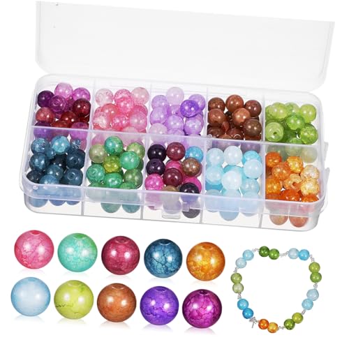 LIFKOME 1 Schachtel Crackle Glasperlen Bunte Schmuckperlen mit Schmuckband Polierte Glasperlen für Armbänder Ohrringe Halsketten DIY Schmuckherstellung und Bastelarbeiten von LIFKOME