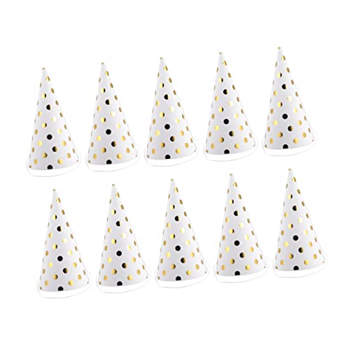 LIFKOME 10 Stück Kindergeburtstag Partyhüte Papierspitzenhüte mit Goldstreifen und Punkten Dekorative Partyaccessoires für Jungen und Mädchen von LIFKOME