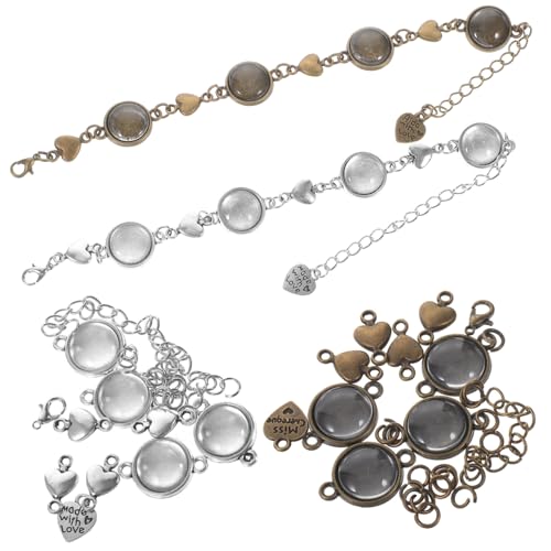 LIFKOME 10 Stück Teiliges DIY Armband mit Runden Cabochon lünette Fassungen Schmuckherstellung Zubehör Herzform in Antikblau und Antiksilber Individuell Gestaltbar für Kreative von LIFKOME