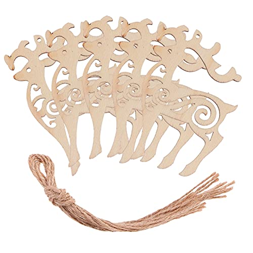 LIFKOME 10 Stück Teiliges Holzanhänger Hirschmotiv Naturholz Holzscheiben zum Basteln Weihnachtsbaumschmuck DIY Anhänger Geschenkanhänger Rustikale Dekoration für Weihnachten und Handwerk von LIFKOME