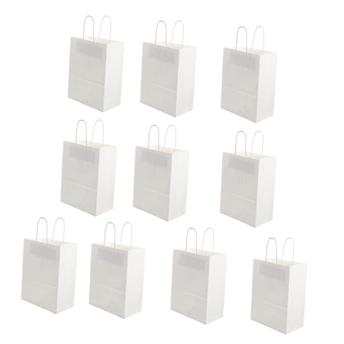 LIFKOME 10 Stück Weiße Kraftpapier Tragetaschen mit Henkel Stabile Papiertüten für Lebensmittelverpackung Bäckerei und Geschenkverpackung Vielseitig Einsetzbar Umweltfreundlich von LIFKOME