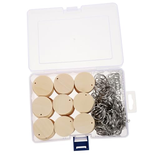 LIFKOME 100 Sätze Teiliges Holzscheiben Schlüsselanhänger Multifunktionale DIY Anhänger Beschriftbare Holzanhänger Robuste Holzschlüsselringe Leicht und Langlebig für Bastelprojekte von LIFKOME