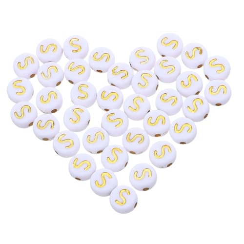 LIFKOME 100 Stück Acryl Buchstabenperlen für Armbänder Flach Rund mit Weißem Grund und Goldenen Alphabet Zeichen Leichte Spacer Perlen für DIY Schmuckherstellung von Armbändern Halsketten von LIFKOME