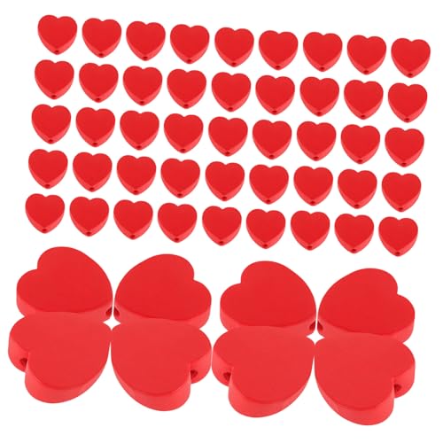 LIFKOME 100 Stück Herzförmige Holzperlen Groß Rote Holzherzen Für DIY Schmuck Valentinstag Basteln Natürliche Holzherzen Für Armbänder Dekorationen von LIFKOME