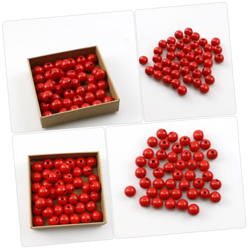 LIFKOME 100 Stück Natürliche Holzperlen mit Rote Rundperlen für DIY Schmuck Armband Halskette Makramee Basteln Spacer Beads für Handgemachte Dekoration von LIFKOME