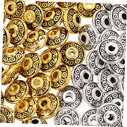 LIFKOME 100 Stück Vintage Spacer Beads aus Legierung Ufo Förmige Abstandsperlen für Armbandherstellung DIY Schmuckzubehör in Antik Silber und Gold Facettierte Perlen zum Auffädeln von LIFKOME