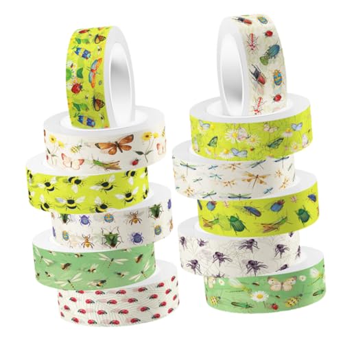 LIFKOME 12 Rollen Transparentes Washi Tape mit Insekten Selbstklebendes Scrapbook Klebeband für DIY Bastelprojekte Geschenkverpackung Planer Partydekoration Einfache Handhabung ohne von LIFKOME