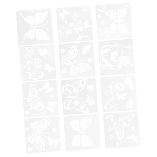 LIFKOME 12 Stück Wiederverwendbare Schmetterlingsschablonen DIY Bastelvorlagen für Wandmalerei Stoffgestaltung Acryl Kreidefarben Vielseitig Einsetzbar für Kunst und Dekoration von LIFKOME