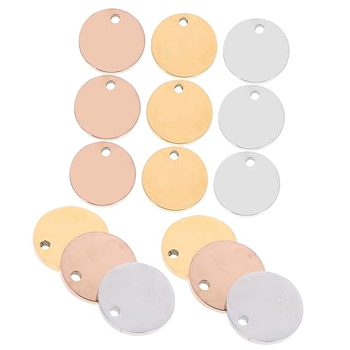 LIFKOME 15 Stück Teiliges Rundanhänger Blanko Hundemarken zum Gravieren Flache Stanzrohlinge für DIY Schmuck Langlebige Rostfreie Metallanhänger Stahl Gold und Roségoldfarben von LIFKOME