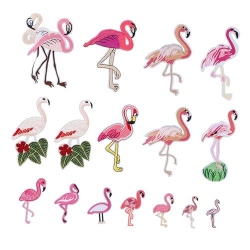LIFKOME 16 Stück Teiliges Set Flamingo Aufnäher aus Besticktem Stoff zum Aufbügeln und Aufnähen Zarte Garment Accessories für Kleidung Reparaturflicken Dekorative Applikationen für von LIFKOME