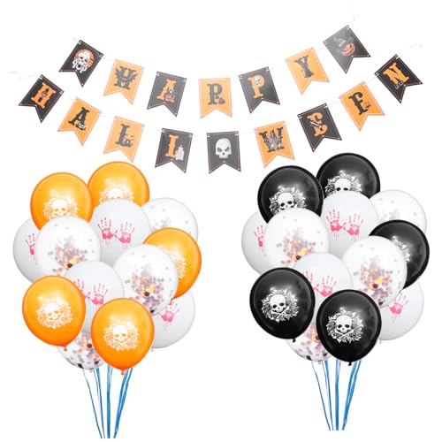 LIFKOME 19Stücke Halloween Dekoration Mit Papierbanner Und Ballons Gruselige Themen Party Verzierungen Für Halloween Halloweenfeiern Und Veranstaltungen von LIFKOME