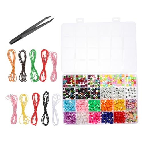 LIFKOME 1Satz DIY Alphabetperlen Farben Elastische Fäden Pinzette für Schmuckherstellung Perlen für Halsketten Armbänder Bastelprojekte für von LIFKOME