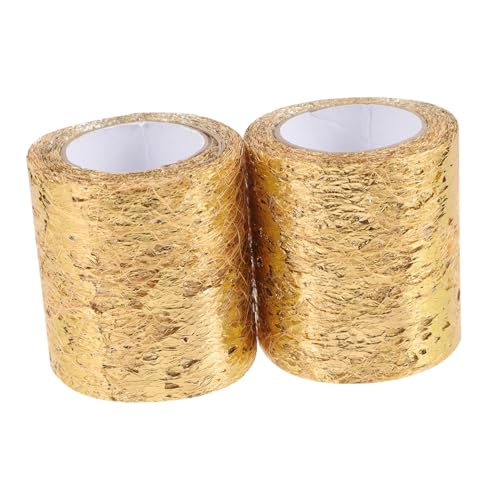 LIFKOME 2 Rollen Gold Mesh Tulle Band Glänzendes Dekoband zum Basteln Geschenkverpackung Haarbänder Hochzeit Deko DIY Schleifen und Blumen Glitzerndes Netzband für Festliche Anlässe von LIFKOME