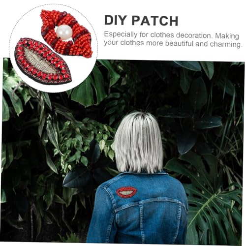LIFKOME 2 STÜCK DIY Aufnäher Rot Lippen Patch zum Aufbügeln Kreative Bestickte Kleidung Sticker Langlebige Dekorative Flicken für Textilien Jacken Rucksäcke Individuelle Veredelung von LIFKOME