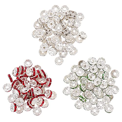 LIFKOME 2 Sätze Rhinestone Rondelle Spacer Beads Für Diy Schmuck Silber Rot Grün Bastelbedarf Für Armbänder Und Ohrringe Für Bastelfreunde 300 Stück * 2 von LIFKOME