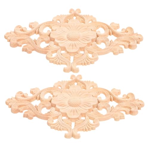 LIFKOME 2 Stück Holzornamente für Möbel Geschnitzte Vintage Applikationen Blumenrelief Dekorative Tür Möbelfräsungen Antike Holzverzierung von LIFKOME