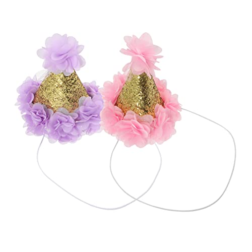 LIFKOME 2 Stück Partyhüte mit Blumenmuster Glitzer Geburtstagskegel Hüte für Mädchen Geburtstagsdeko von LIFKOME