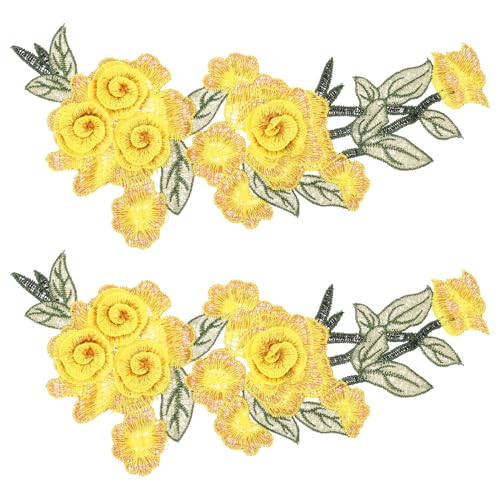 LIFKOME 2 Stück Stickerei Aufnäher Blumen Applikationen DIY Kleidung Zubehör zum Aufnähen und Reparieren von Jacken Taschen Quilts Maschinenwaschbar Gelb von LIFKOME