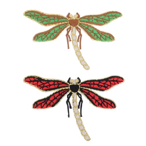 LIFKOME 2 Stück Teiliges Dragonfly Stickerei Bügelflicken mit Goldrand Farbenfrohe Applikationen zum Aufbügeln und Nähen Weicher DIY Kleidung Deko und Reparatur Zubehör von LIFKOME